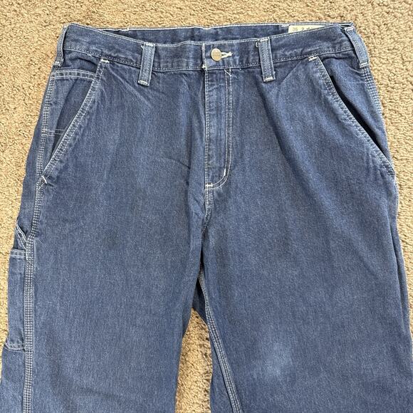 Carhartt Jeans Mens 34x30 Blue Denim Dungaree Fit Carpenter Work Pants B13 DST - Picture 2 of 6